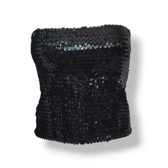 Vintage 50s 60s Mac Scott Sweden Black Stretch Sequined Tube Tank Top Size Small - Picture 2 of 11